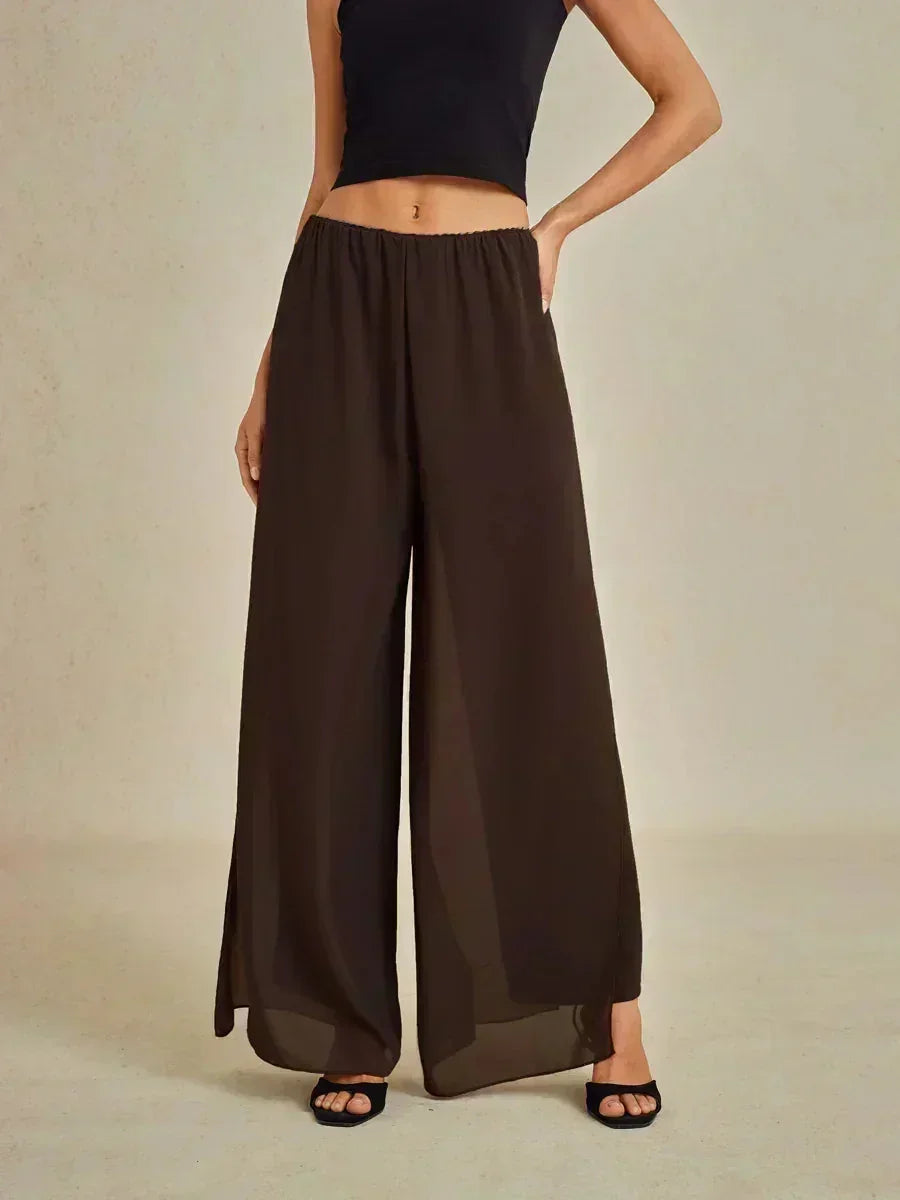 Pantalon À Jambe Droite Avec Superposition Fendue en Chiffon