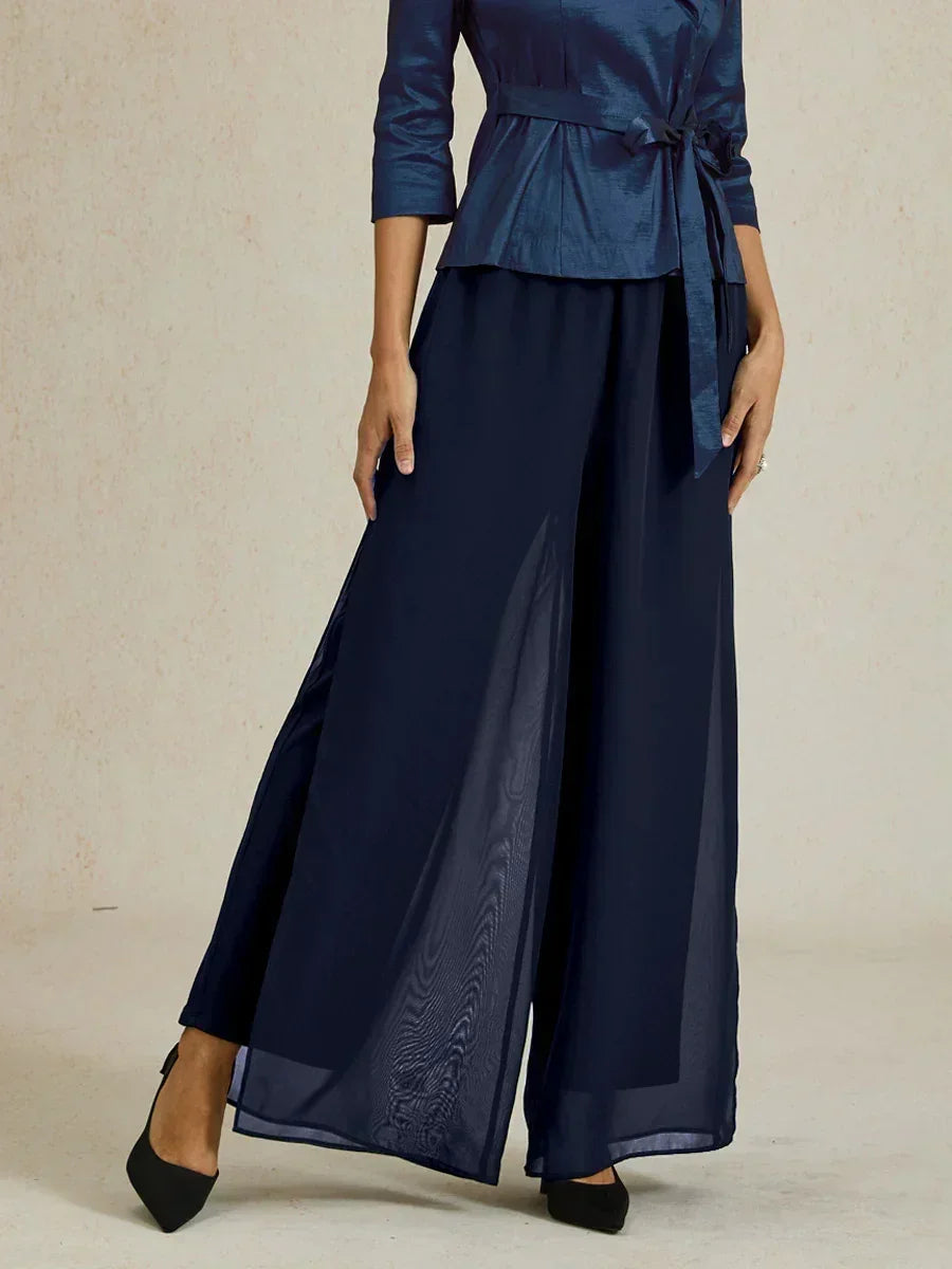 Straight Leg Pant With Chiffon Split Leg Overlay