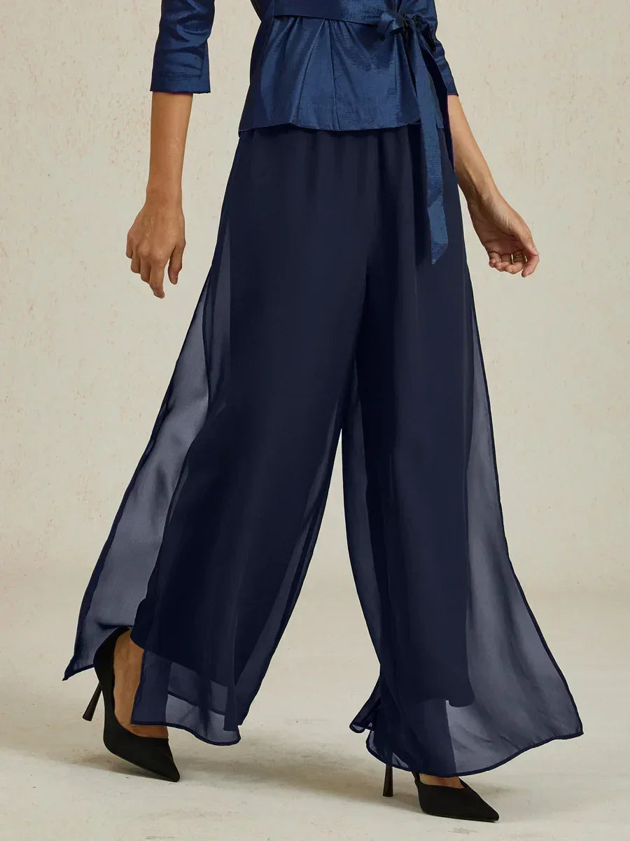 Lace Straight Leg Pant With Chiffon Split Leg Overlay