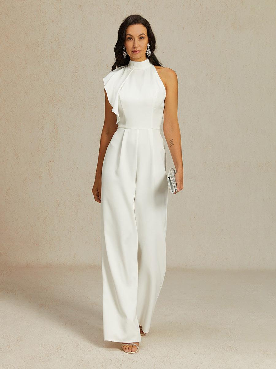 Sleeveless Halter Ruffle Wide Leg Jumpsuit