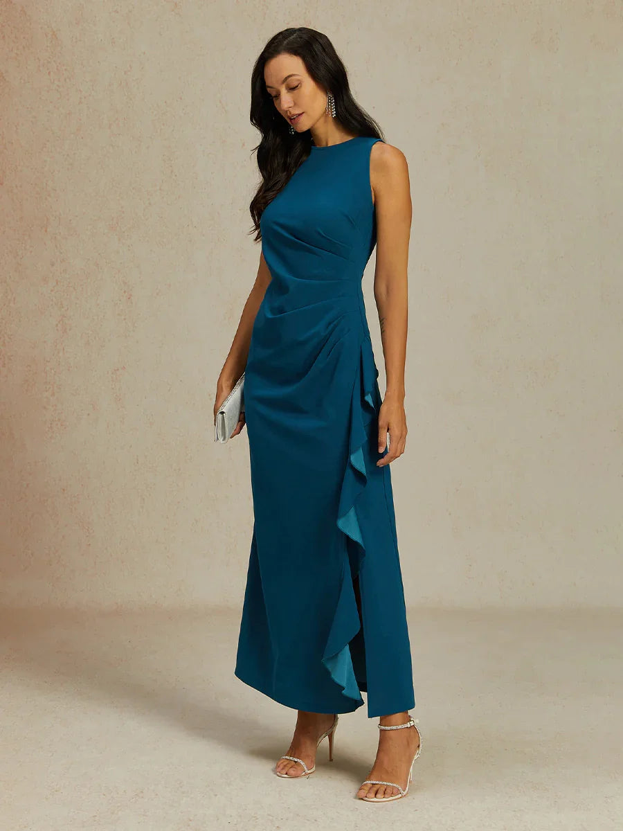 Stretch Formal Gown with Ruffle Detail