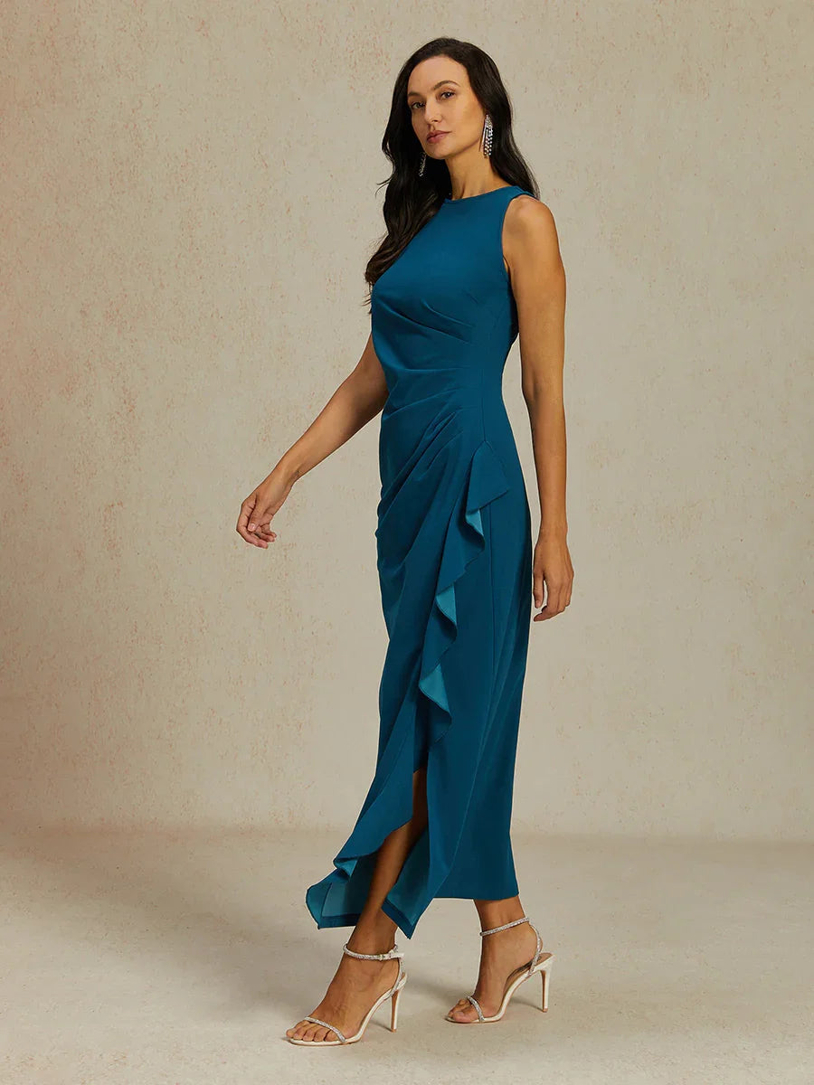Stretch Formal Gown with Ruffle Detail