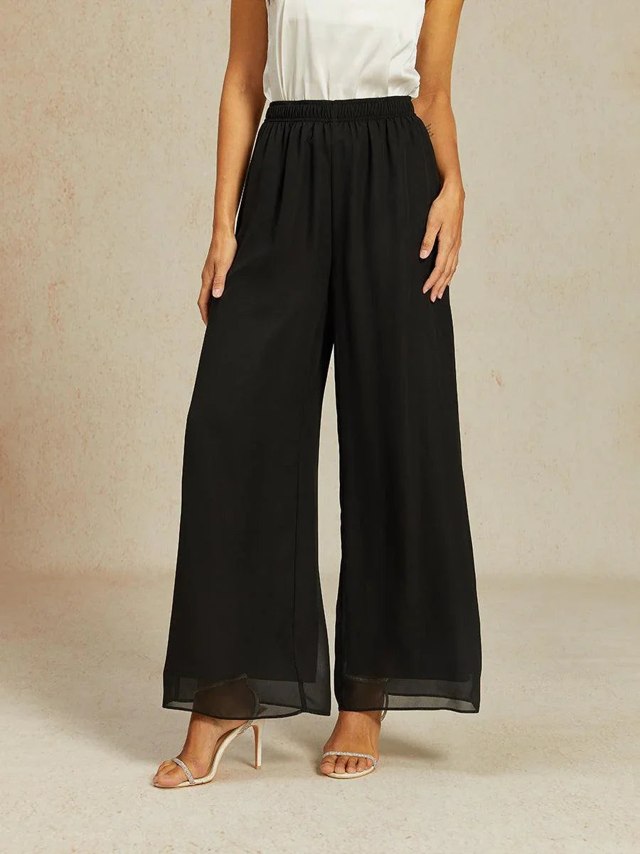 Chiffonhose mit mittelhohem Bund und weitem Bein
