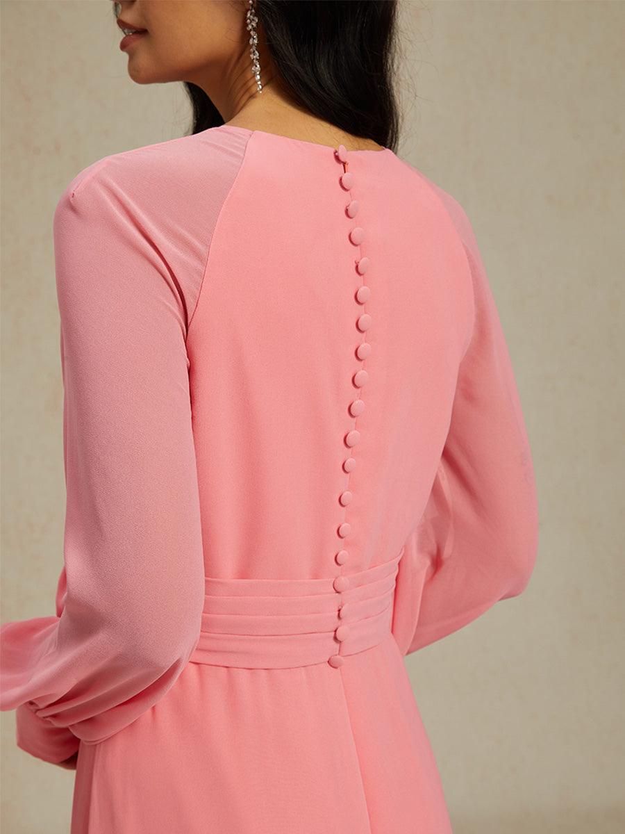 Elegant Dianthus Pink Evening Gown with Ruffle Slit