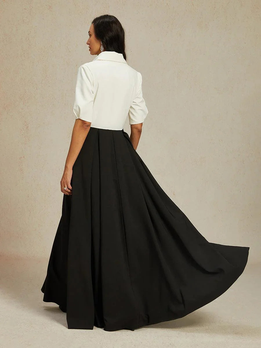 Schwarz-weißes Maxikleid mit Hemdkragen