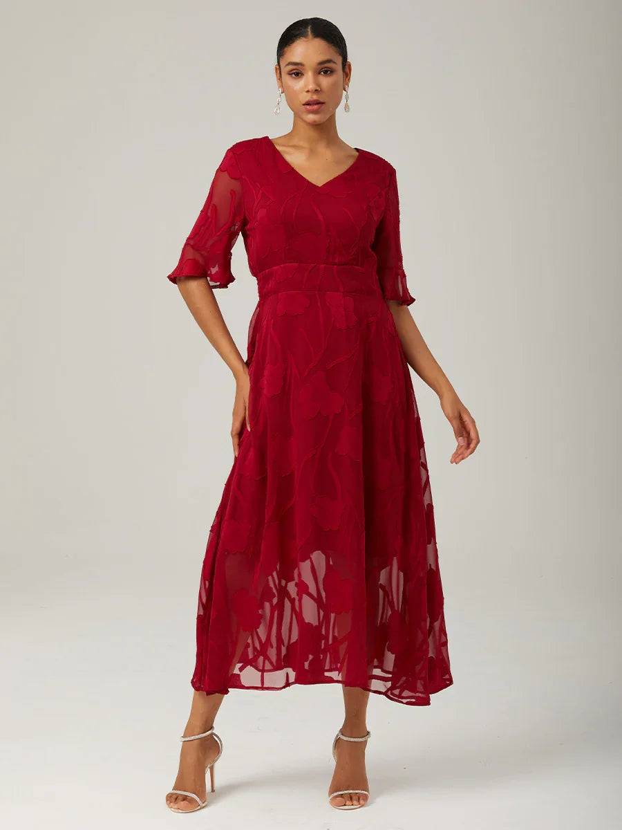 Ruffle Flutter Lace Maxi Dress