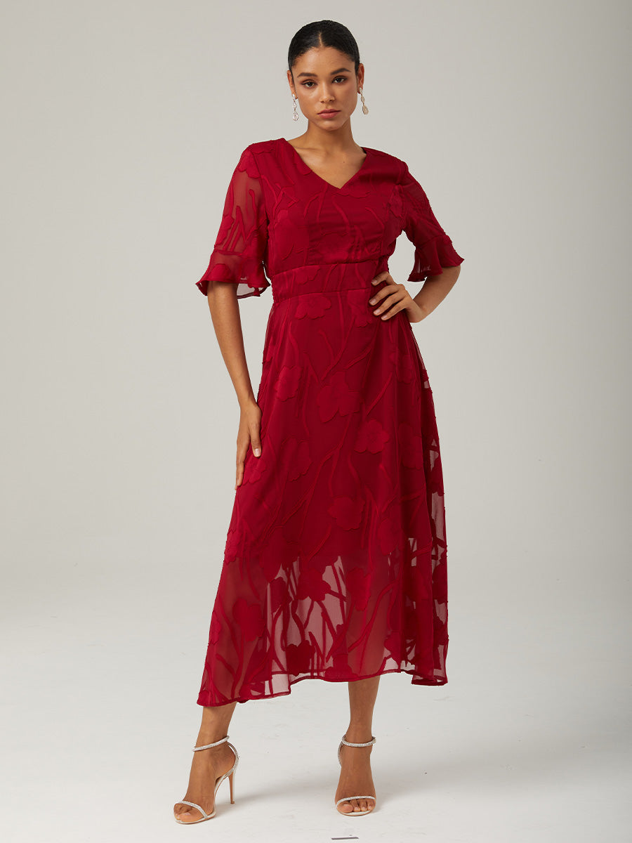 Ruffle Flutter Lace Maxi Dress