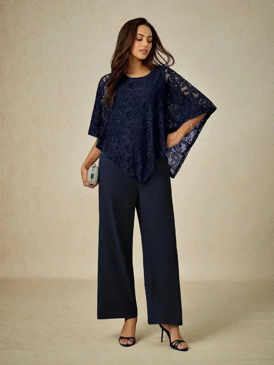 Elegant bluse med flaggermusærmer i blonder