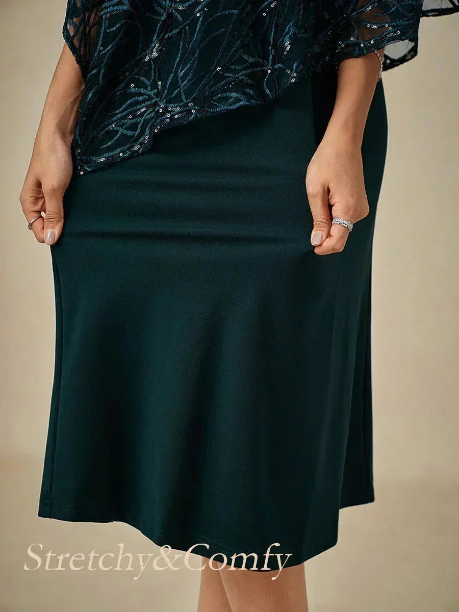 Robe superposée à paillettes, longueur genou, col en V