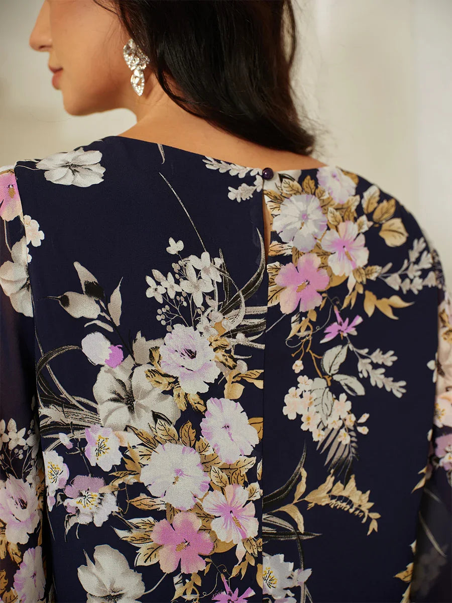 Floral Chiffon Top with Layered Hem