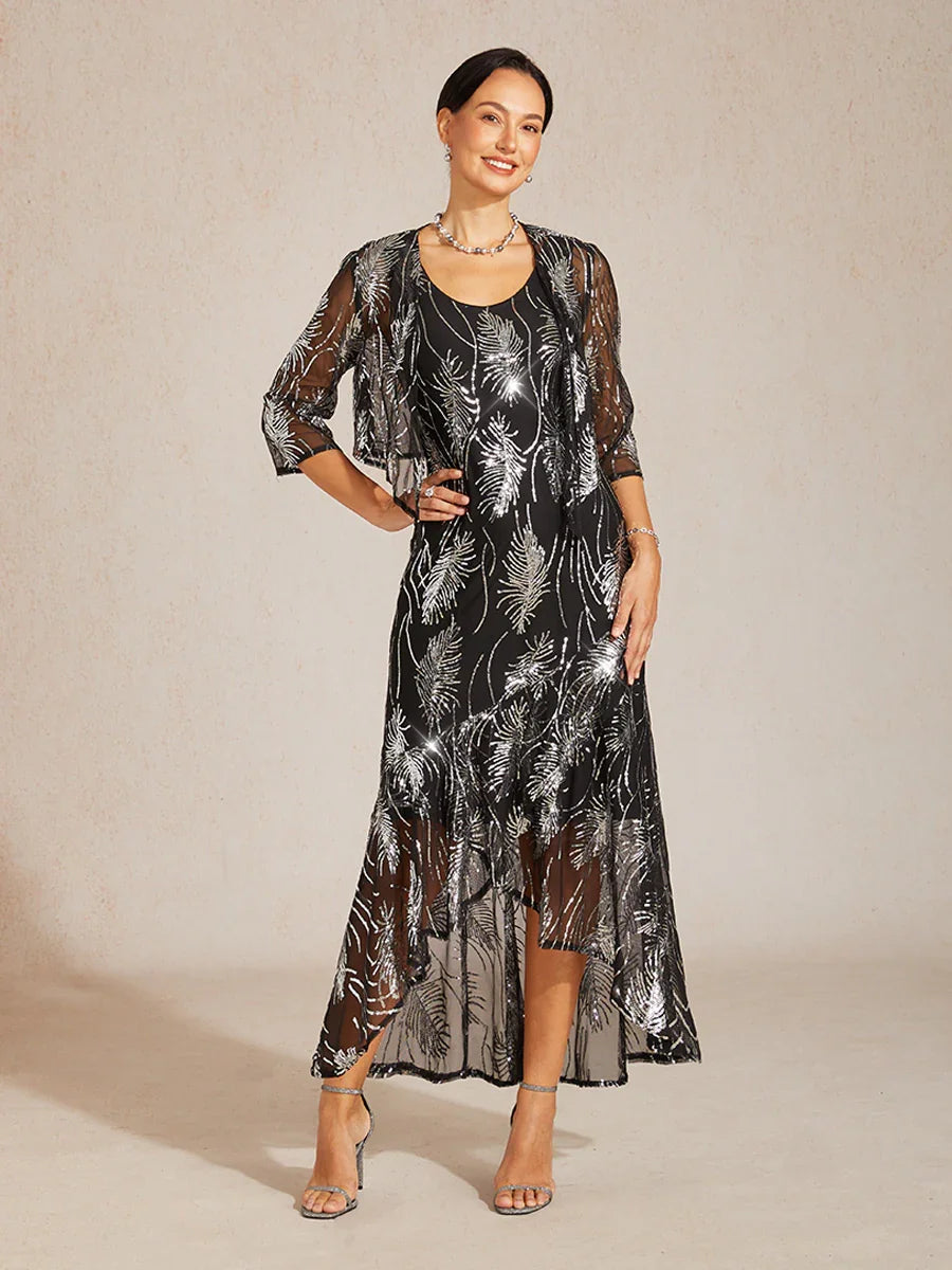 Mesh Sequin Short Shrug with 3/4 Sleeves