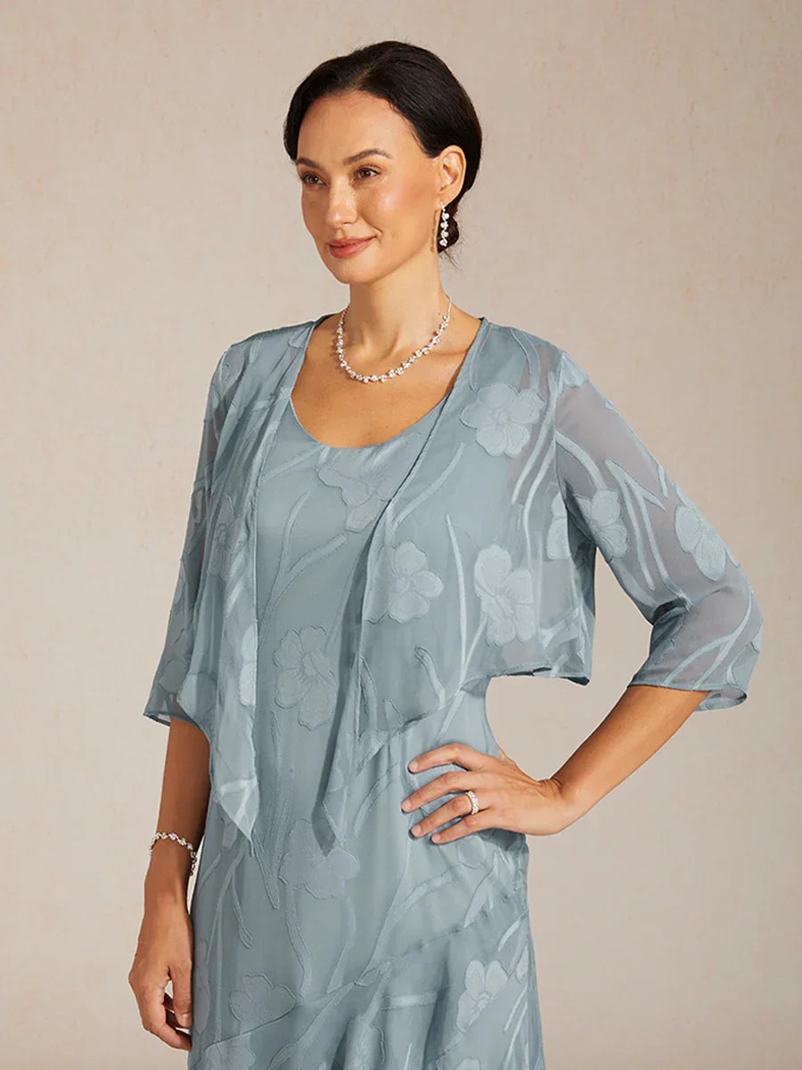sheer shrug for dresses Floral Chiffon 3 4 Sleeve Sky Gray Wedding Guest Burnout Open Front Short Jacket Cardigan 60 Year Old Women, Sky Blue / S Size:24-26 Floral burnout sheer chiffon MA160 Prom Dress Style #27468