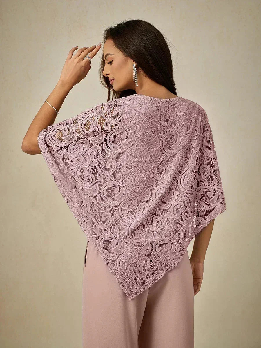 Top elegante de encaje con mangas murciélago