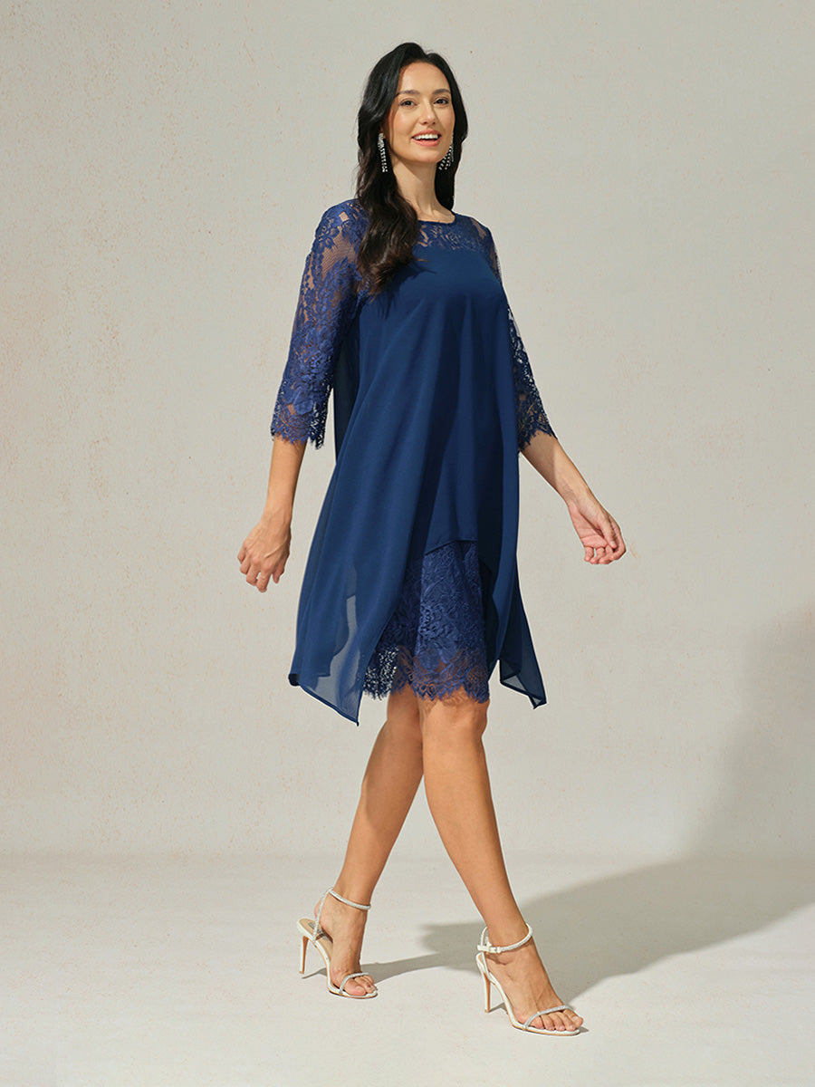 Lace Trim Chiffon Dress