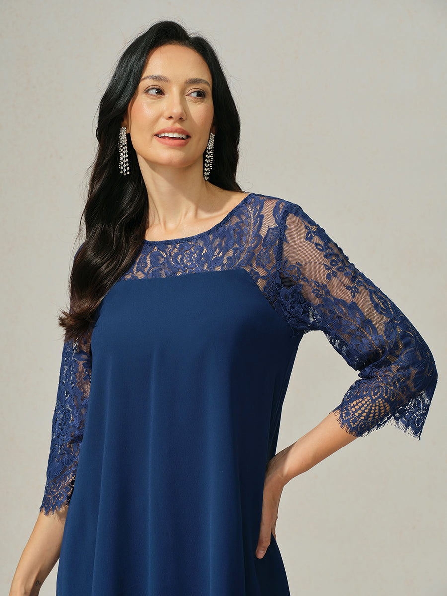 Lace Trim Chiffon Dress