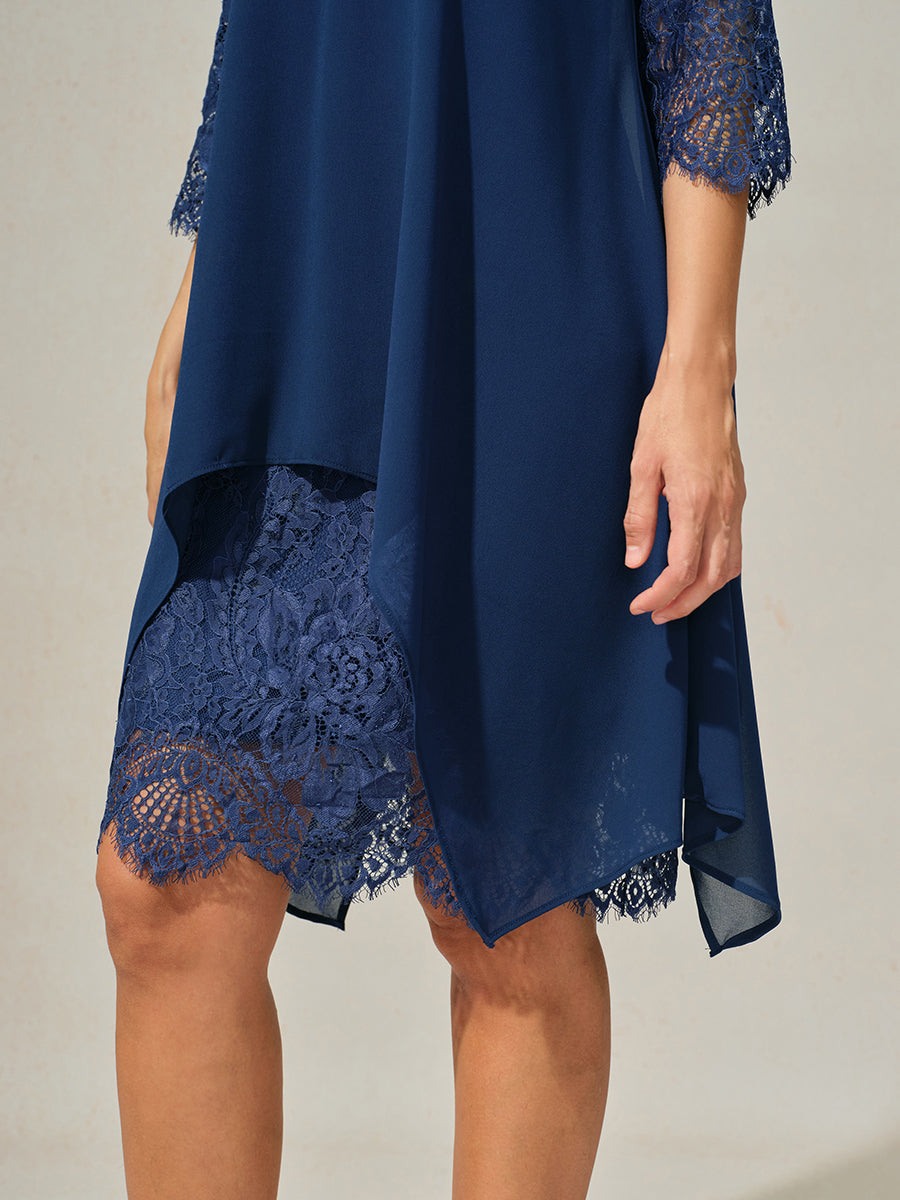 Lace Trim Chiffon Dress
