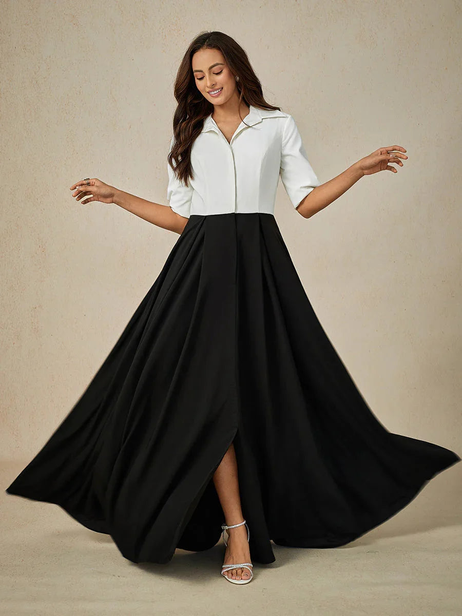 Schwarz-weißes Maxikleid mit Hemdkragen