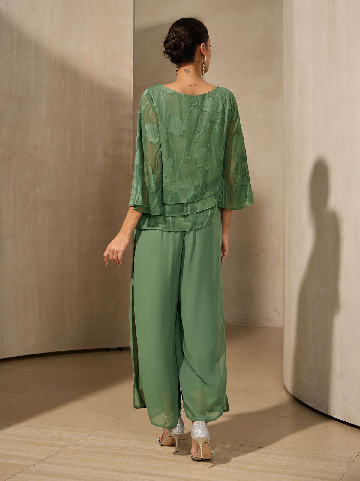 Straight Leg Pant With Chiffon Split Leg Overlay