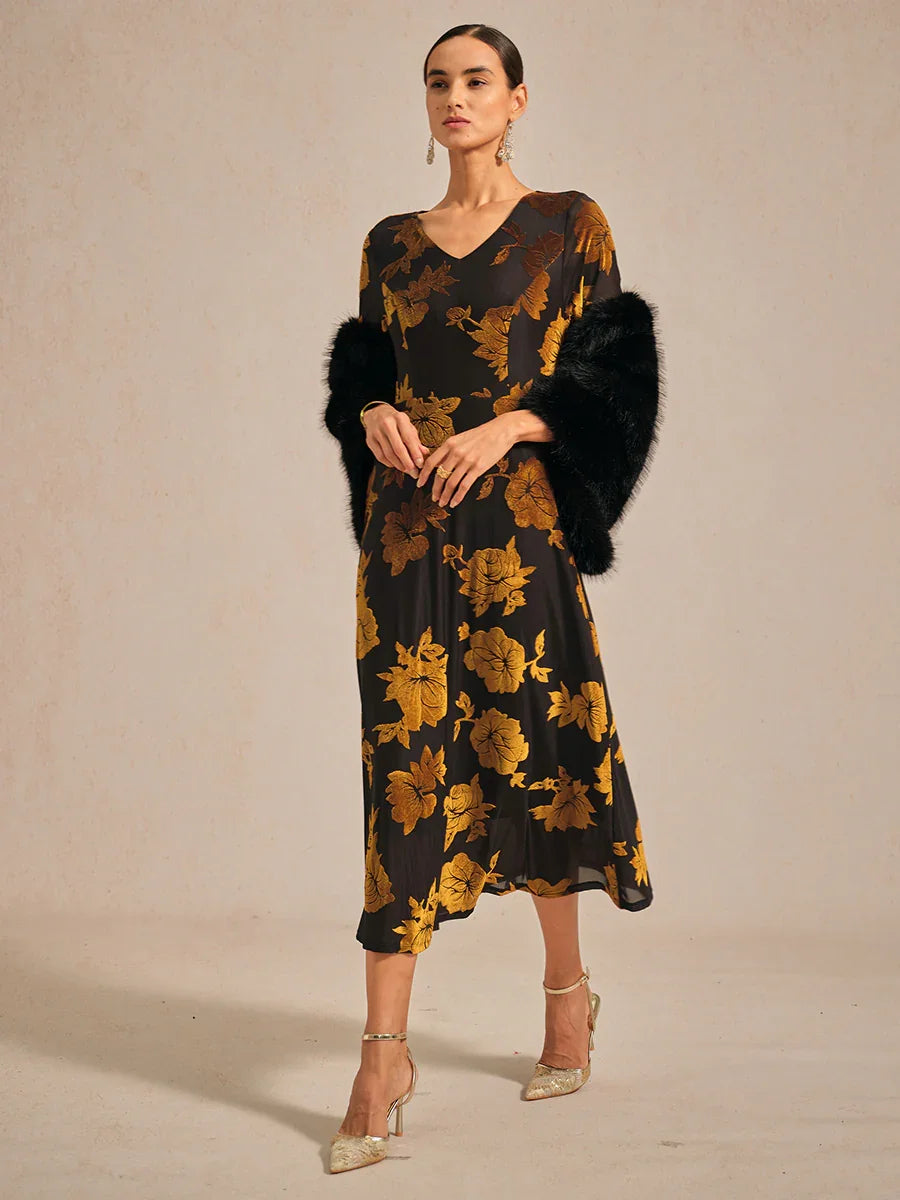 Floral A-Line Dress with Flutter Sleeves