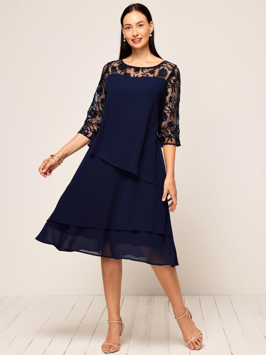 Elegantes Chiffon-Kleid mit Pailletten und mehrlagiger Spitze