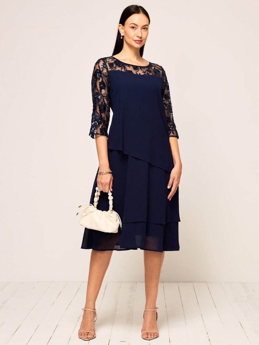 Elegantes Chiffon-Kleid mit Pailletten und mehrlagiger Spitze