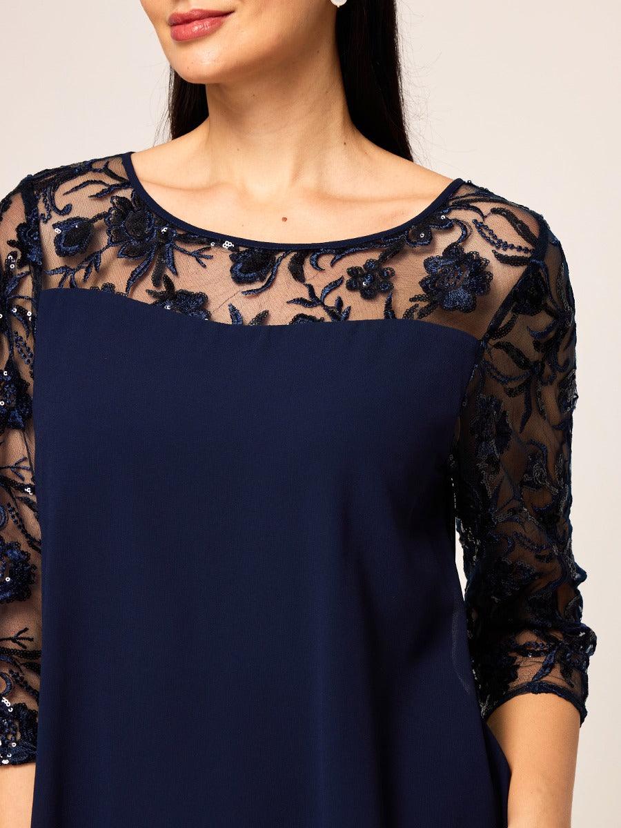 Elegantes Chiffon-Kleid mit Pailletten und mehrlagiger Spitze