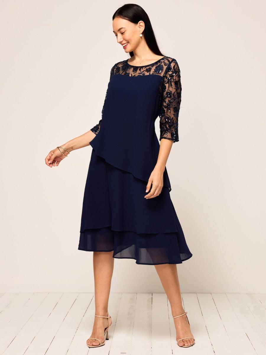 Elegantes Chiffon-Kleid mit Pailletten und mehrlagiger Spitze