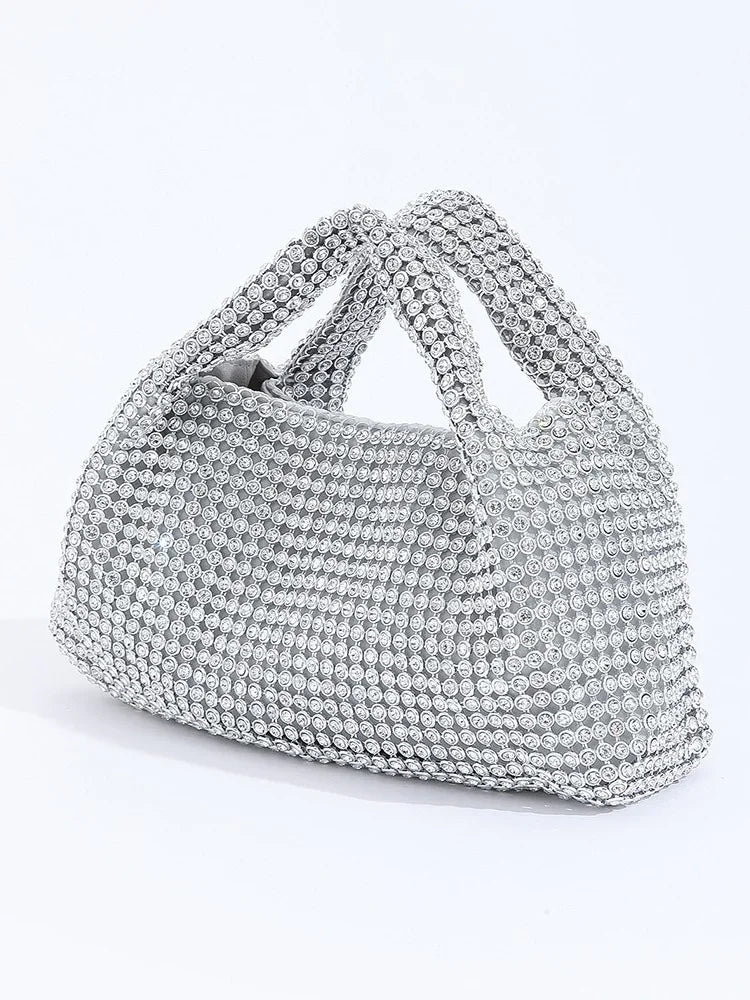 Pochette de soirée scintillante en strass argentés