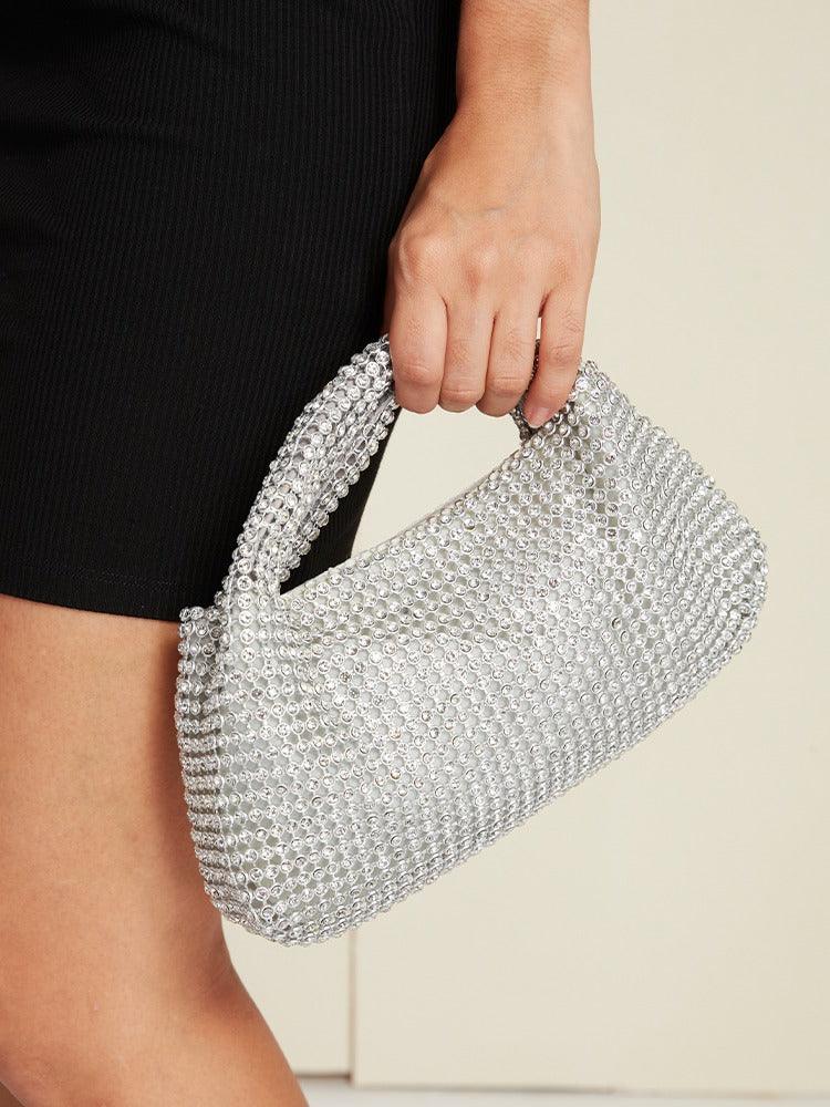 Pochette de soirée scintillante en strass argentés