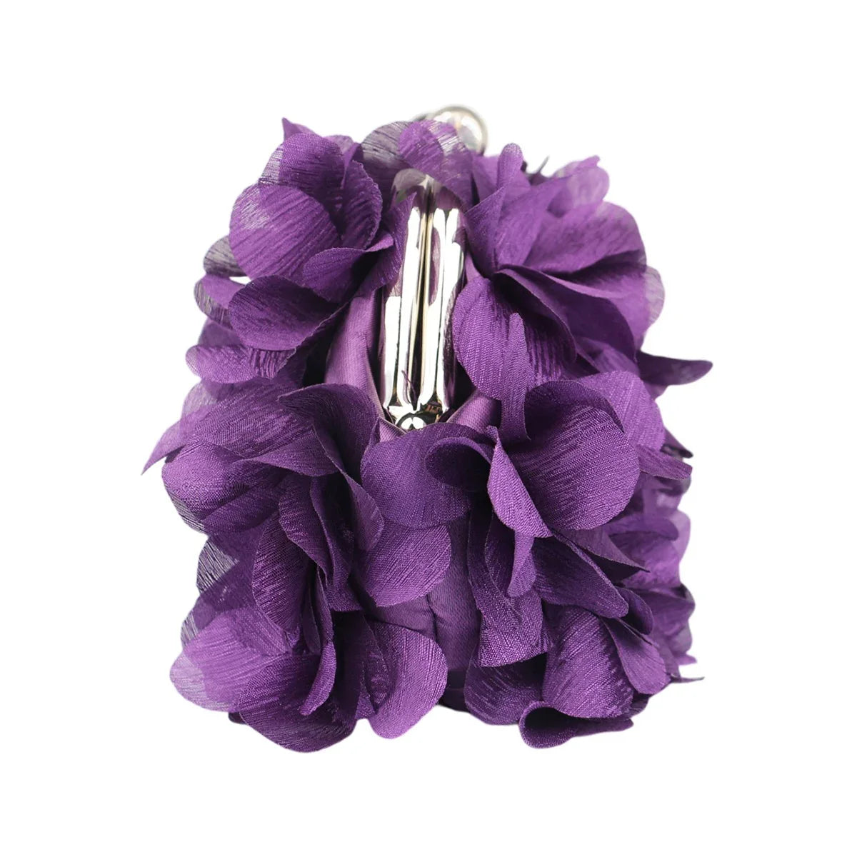 Abendclutch aus Satin mit Blumenmuster und Strasskette