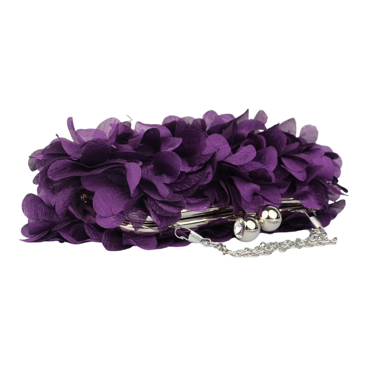 Abendclutch aus Satin mit Blumenmuster und Strasskette
