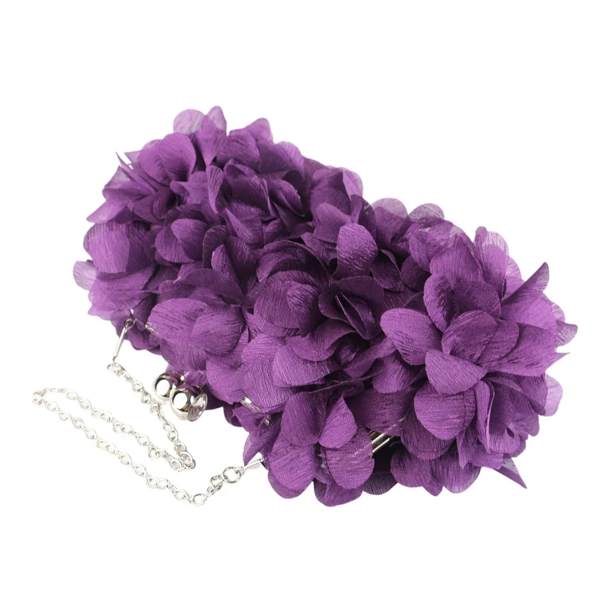 Abendclutch aus Satin mit Blumenmuster und Strasskette