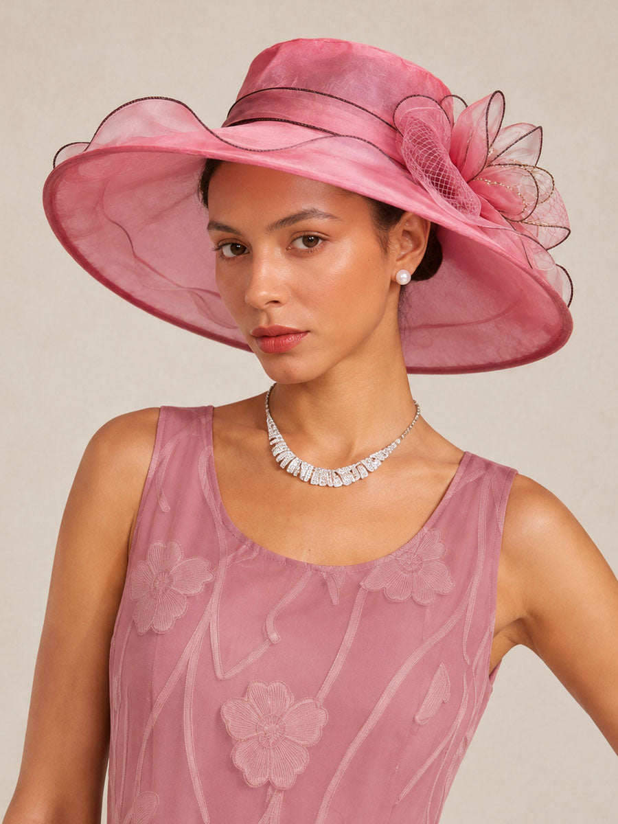 Organza Floral Wide Brim Fascinator Hat