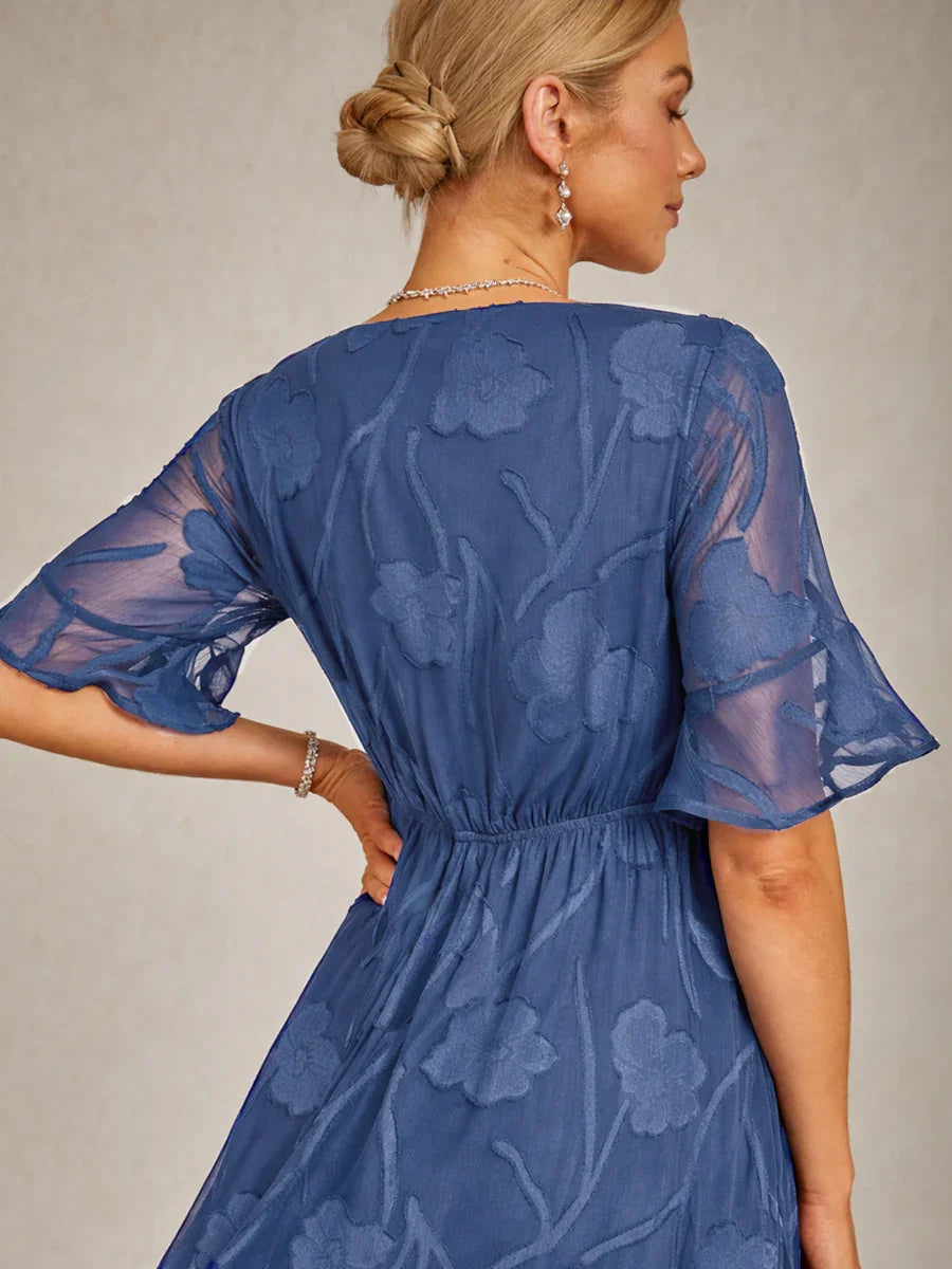 Robe Maxi En Dentelle À Volants et Manches Volantées