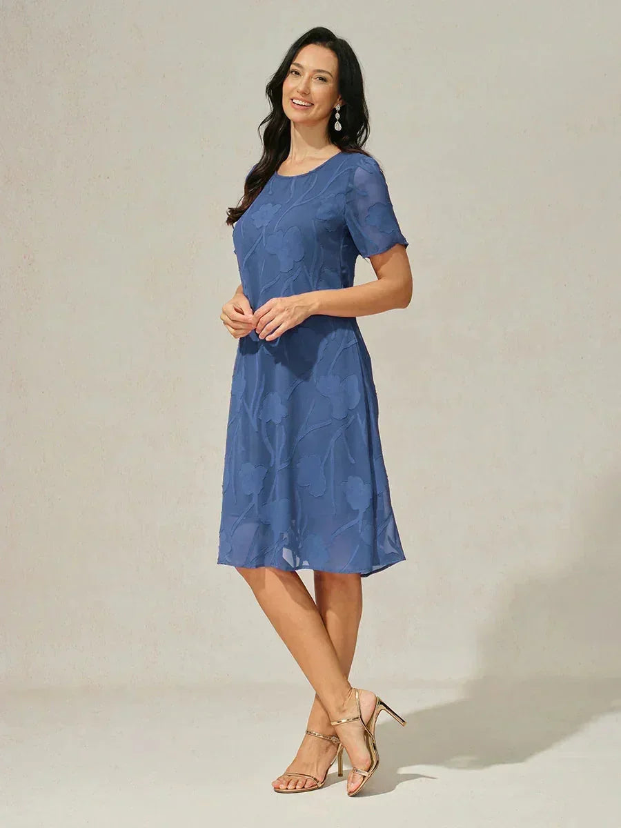 A Line Crew Neck Sheer Floral Sheer Knee Length Chiffon Dresses for Women Blue Short Sleeve Loose Fitting Semi Formal Classic, Wedgewood / XXL A Line Crew Neck Sheer Floral Sheer Knee Length Chiffon Dresses for Women Blue Short Sleeve Loose Fitting Semi Formal Classic, Wedgewood / XXL