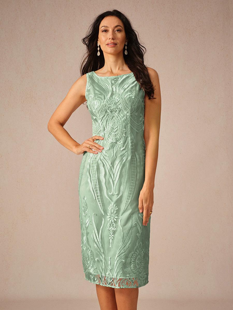 Robe sans manches à col bateau en dentelle brodée