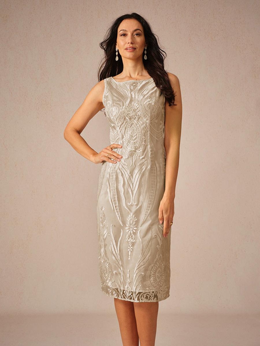 Robe sans manches à col bateau en dentelle brodée