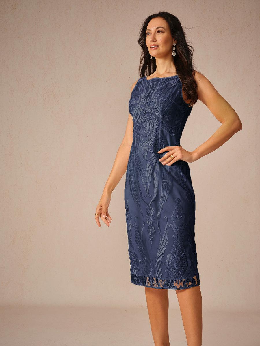 Robe sans manches à col bateau en dentelle brodée