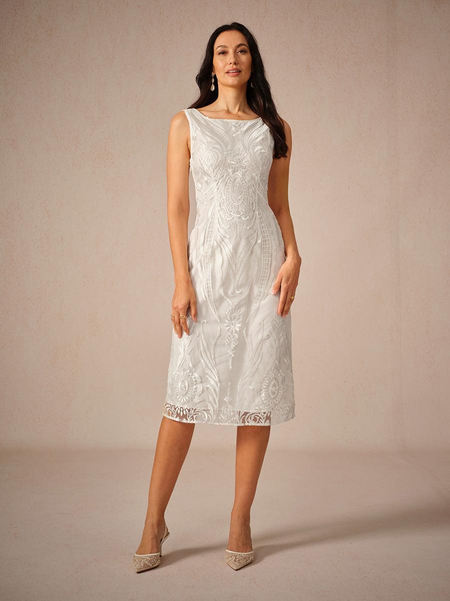 Robe sans manches à col bateau en dentelle brodée