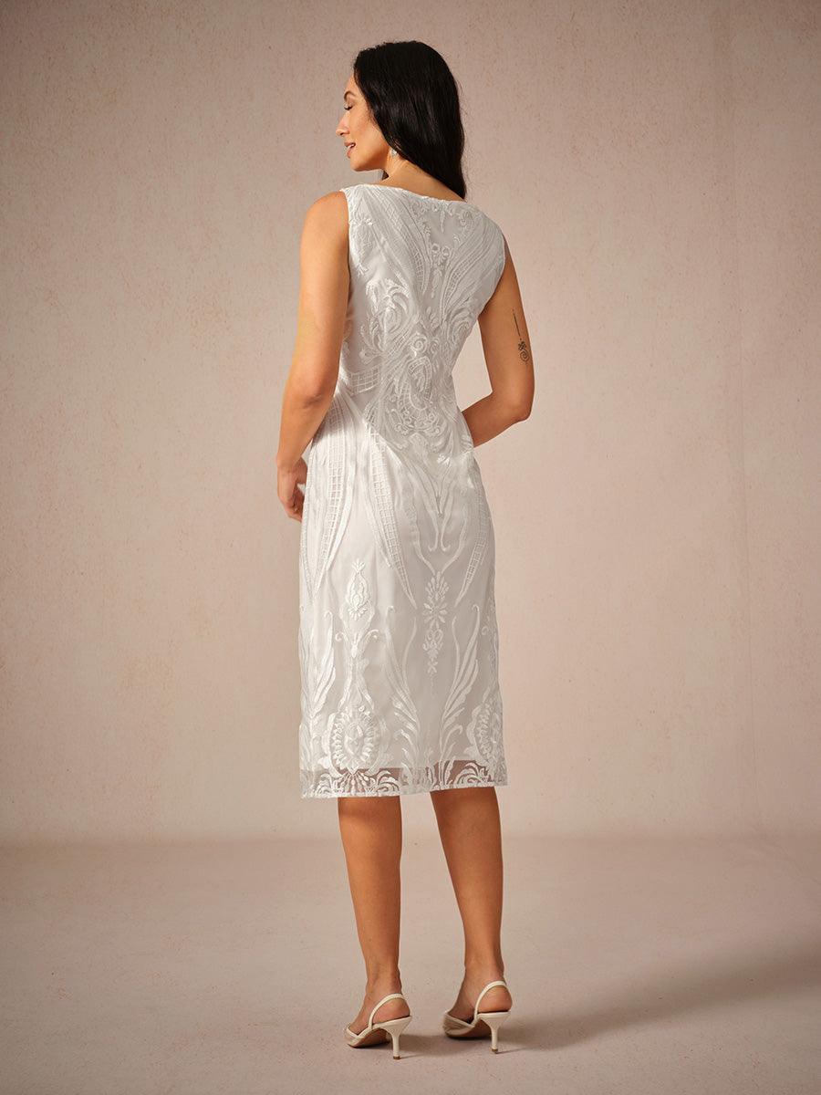 Robe sans manches à col bateau en dentelle brodée