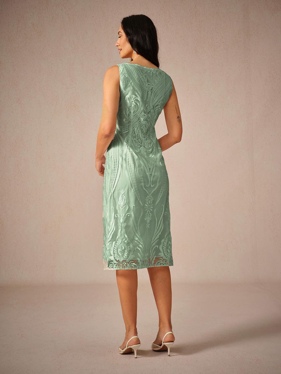 Robe sans manches à col bateau en dentelle brodée