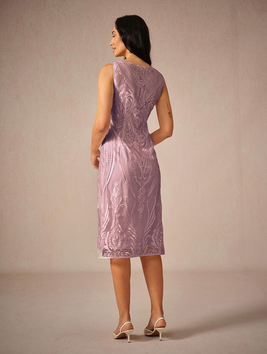 Robe sans manches à col bateau en dentelle brodée