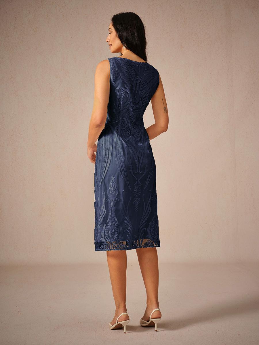 Robe sans manches à col bateau en dentelle brodée