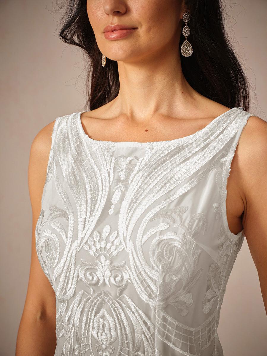 Robe sans manches à col bateau en dentelle brodée