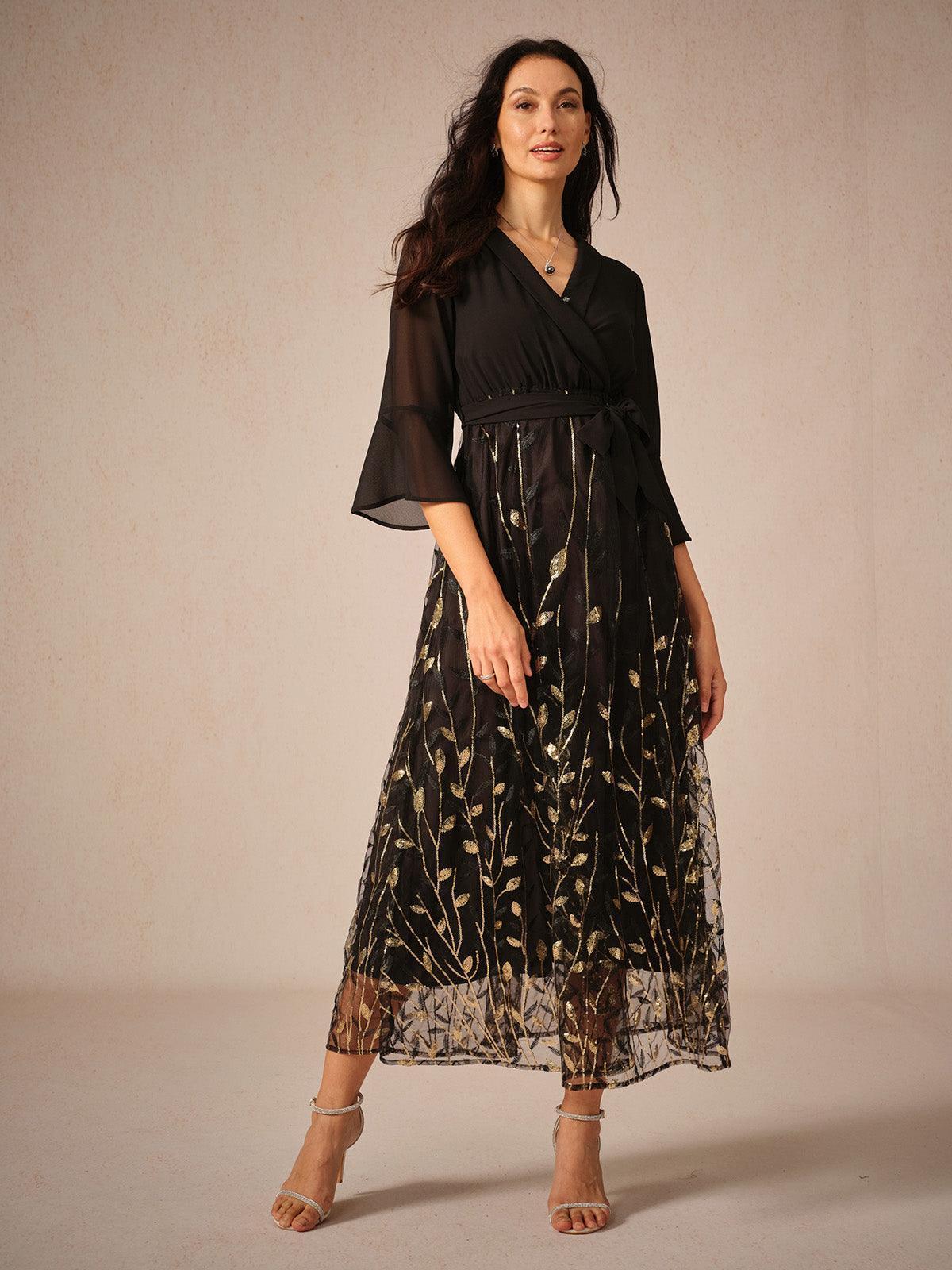 Robe midi en maille à paillettes bleu marine
