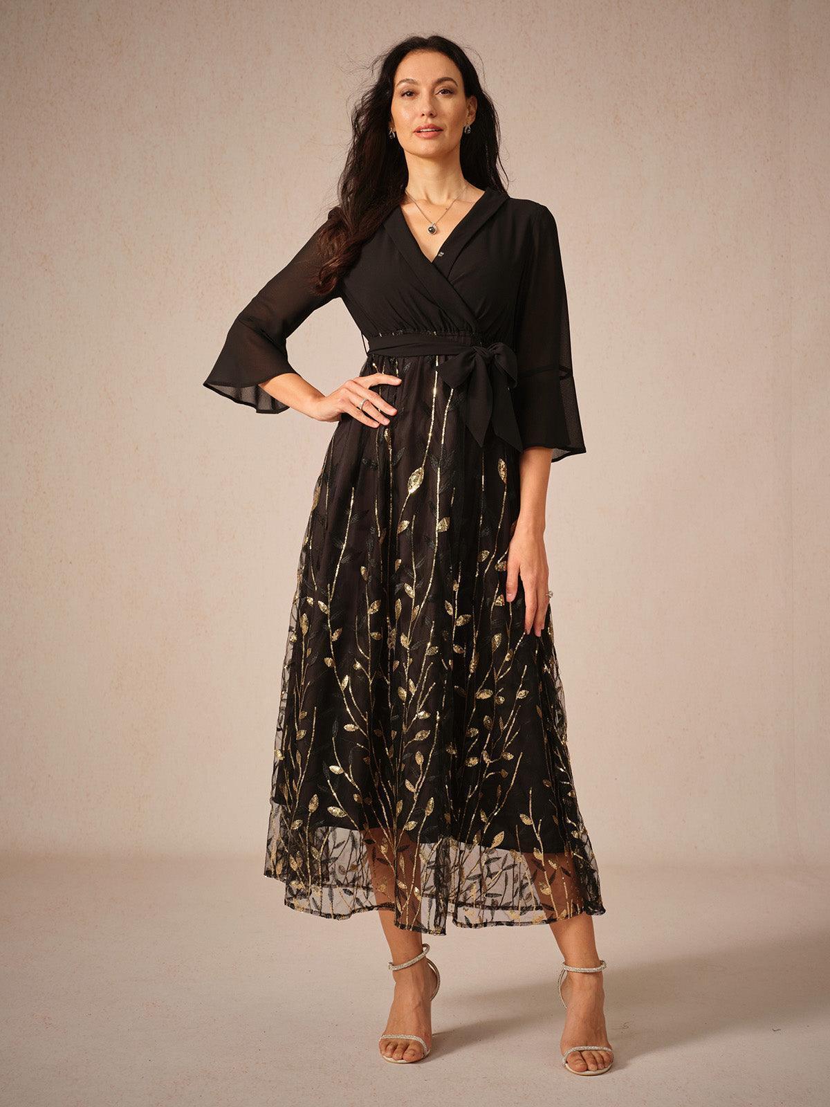 Robe midi en maille à paillettes bleu marine