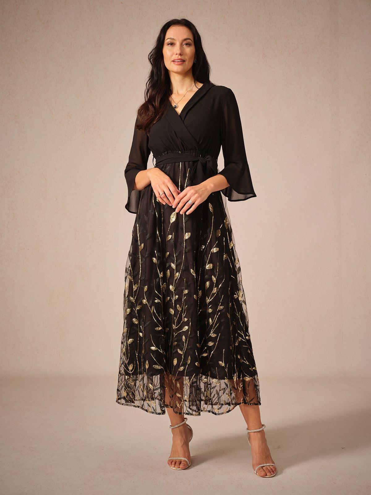 Robe midi en maille à paillettes bleu marine