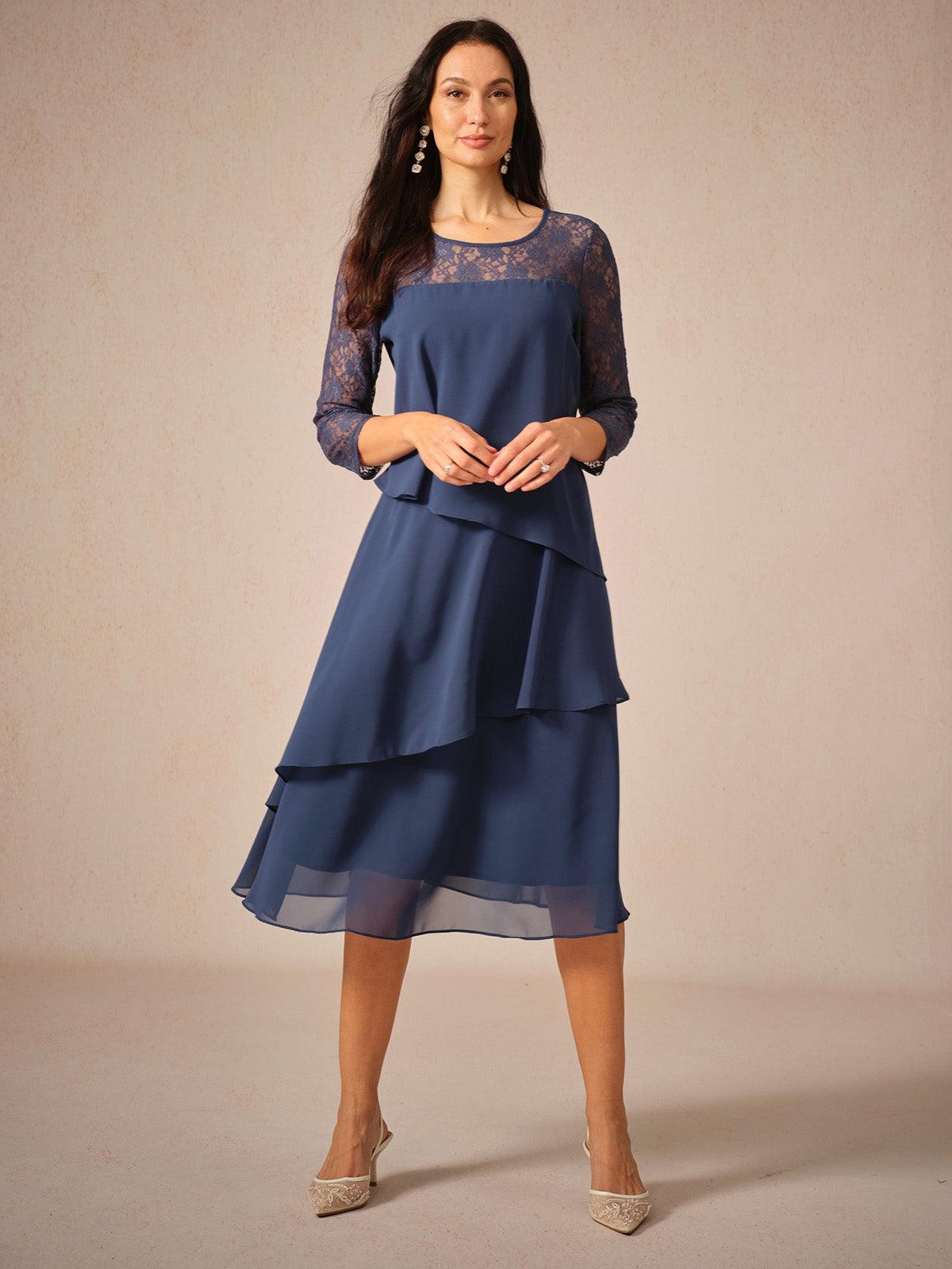 Robe en mousseline de soie à volants et manches 3/4