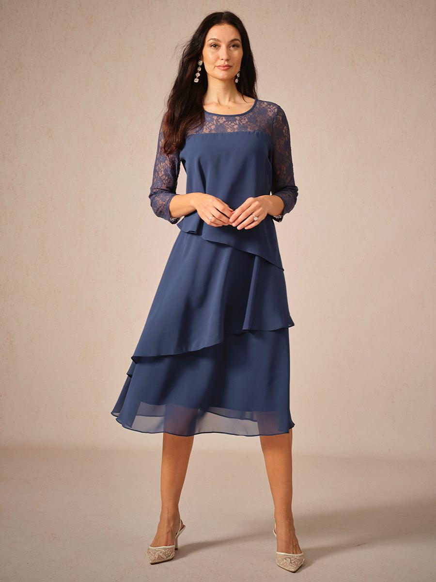 Robe en mousseline de soie à volants et manches 3/4