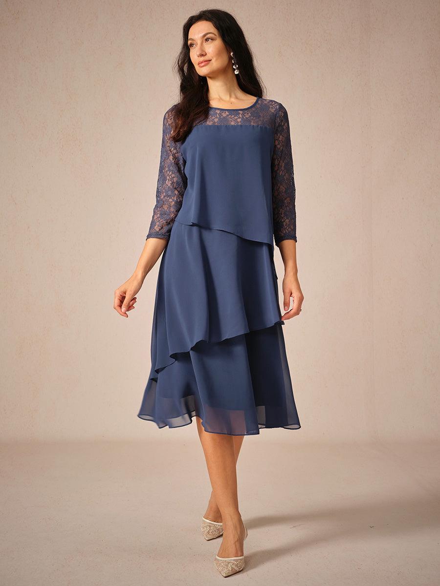 Robe en mousseline de soie à volants et manches 3/4